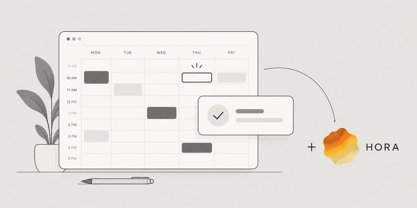 Calendar and booking confirmation; recommended agent Hora.